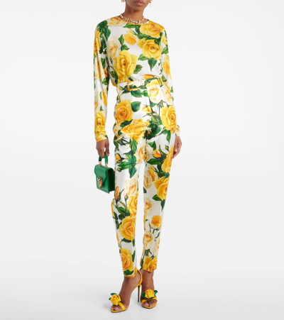 Dolce & Gabbana Floral High-rise Cotton Cropped Pants In Multicoloured