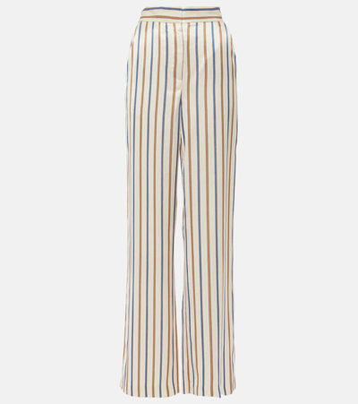 Shop Veronica Beard Grigore Striped Twill Wide-leg Pants In Sand/slate Blue