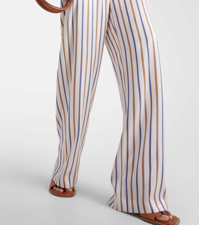 Shop Veronica Beard Grigore Striped Twill Wide-leg Pants In Sand/slate Blue