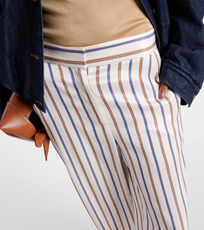 Shop Veronica Beard Grigore Striped Twill Wide-leg Pants In Sand/slate Blue