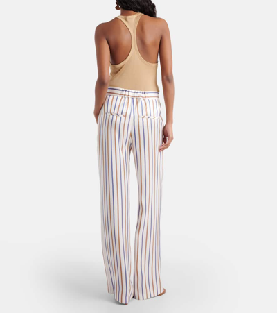 Shop Veronica Beard Grigore Striped Twill Wide-leg Pants In Sand/slate Blue