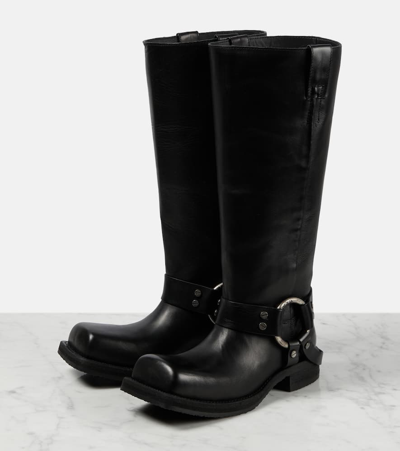 Acne Studios Black Boots With Buckle And Logo In Leather Woman