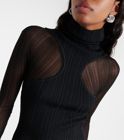 Shop Mugler Asymmetric Ribbed-knit Midi Dress In Black