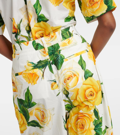 Dolce & Gabbana Floral High-rise Cotton Cropped Pants In Rose Gialle Fdo Bco