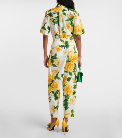 Dolce & Gabbana Floral High-rise Cotton Cropped Pants In Rose Gialle Fdo Bco