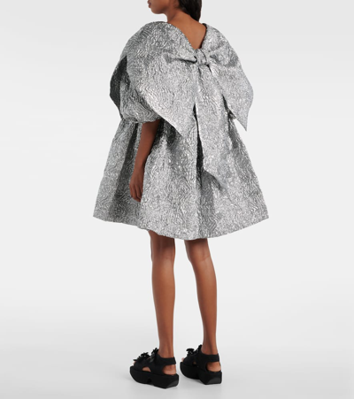 Shop Simone Rocha Bow-detail Cloqué Minidress In Silver