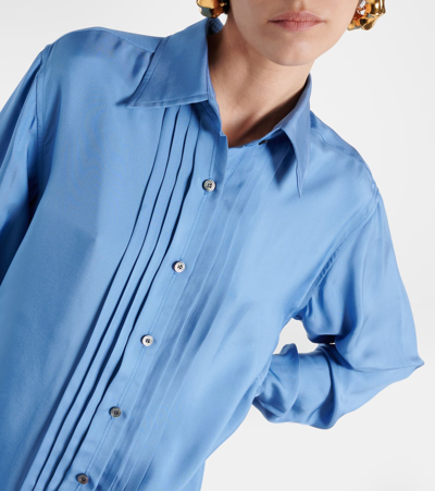 Tom Ford Light-blue Pleated Shirt In Silk Blend Woman In Stone Blue