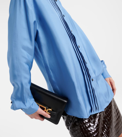 Tom Ford Light-blue Pleated Shirt In Silk Blend Woman In Stone Blue