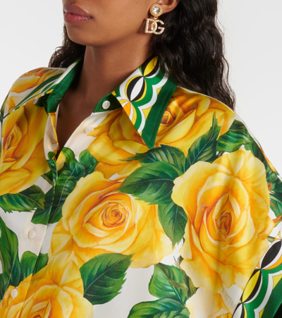 Dolce & Gabbana Multicolor Oversize Shirt With Flower Print All-over In Silk Woman In Rose Gialle B.g/v