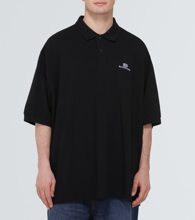 Shop Balenciaga Oversized Cotton Piqué Polo Shirt In Black