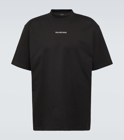 Shop Balenciaga Logo Cotton Jersey T-shirt In Faded Black