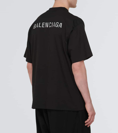 Balenciaga Men Black Crewneck T-shirt With Logo Lettering On The Front And Logo Patch On The Sleeve  In Faded Black