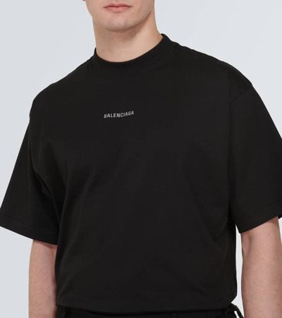 Balenciaga Men Black Crewneck T-shirt With Logo Lettering On The Front And Logo Patch On The Sleeve  In Faded Black