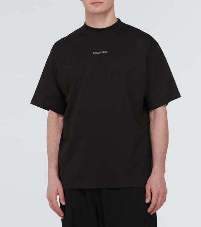 Shop Balenciaga Logo Cotton Jersey T-shirt In Faded Black