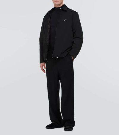 Prada Enamel-triangle-logo Velvet Loafers In Black