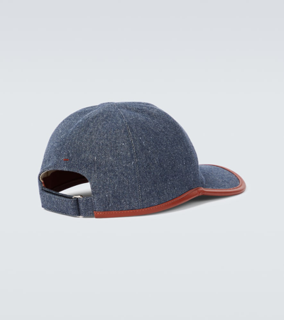 Shop Loro Piana My Leather-trimmed Denim Baseball Cap In Surge Blue