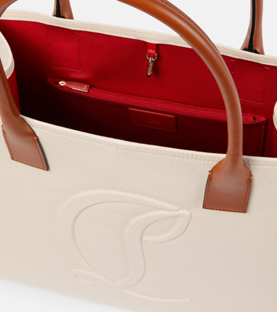 Christian Louboutin Elegant Canvas And Leather Large Tote Bag 31x38.5x19 Cm In Natural