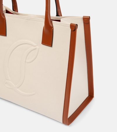 Christian Louboutin Elegant Canvas And Leather Large Tote Bag 31x38.5x19 Cm In Natural