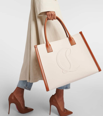 Christian Louboutin Elegant Canvas And Leather Large Tote Bag 31x38.5x19 Cm In Natural