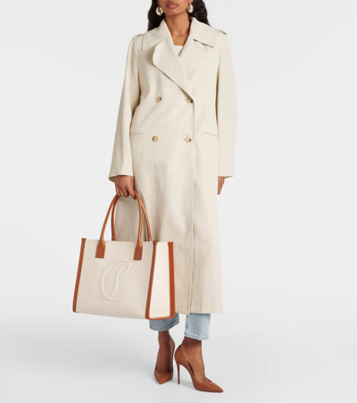 Christian Louboutin Elegant Canvas And Leather Large Tote Bag 31x38.5x19 Cm In Natural