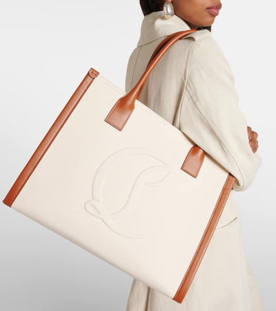 Christian Louboutin Elegant Canvas And Leather Large Tote Bag 31x38.5x19 Cm In Natural