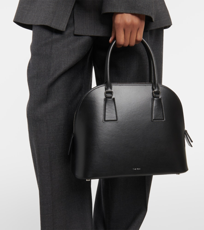 The Row Nina Small Leather Tote Bag In Black