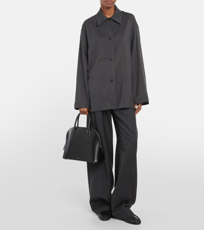The Row Nina Small Leather Tote Bag In Black
