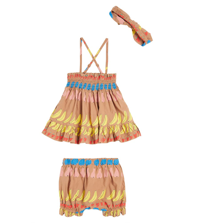Jellymallow Baby Fruit Cotton Dress, Bloomers, And Headband Set In Multicoloured