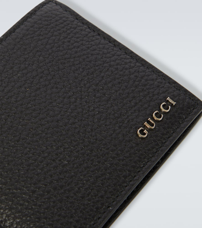 Gucci Black Bi-fold Wallet With Logo Detail In Hammered Leather Man In Black