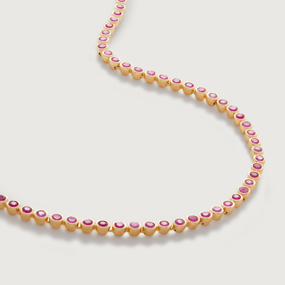 Shop Monica Vinader Gold Gemstone Essential Tennis Necklace Adjustable 41-46cm/16-18' Pink Quartz