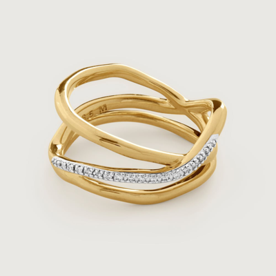 Shop Monica Vinader Gold Riva Diamond Pre-stacked Ring Diamond