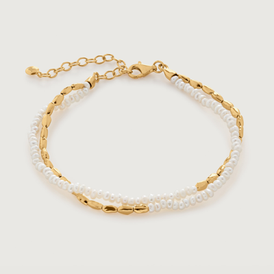 Shop Monica Vinader Gold Mini Nugget Pearl Beaded Bracelet Pearl