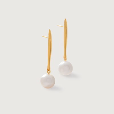 Shop Monica Vinader Gold Nura Round Pearl Drop Earrings Pearl