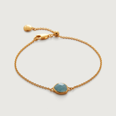 Shop Monica Vinader Gold Siren Fine Chain Bracelet Aquamarine