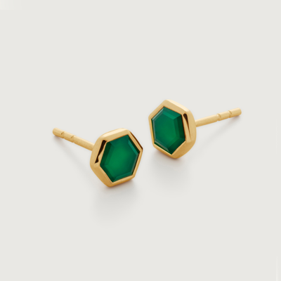 Shop Monica Vinader Gold Kate Young Gemstone Stud Earrings Green Onyx