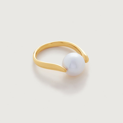 Shop Monica Vinader Gold Nura Round Pearl Ring Pearl