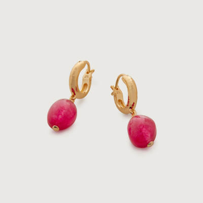 Shop Monica Vinader Gold Rio Gemstone Huggie Earrings Pink Quartz