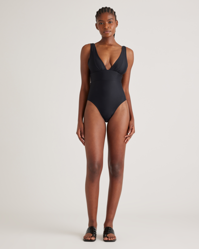 Shop Quince Women's Italian Plunge One-piece Swimsuit In Black