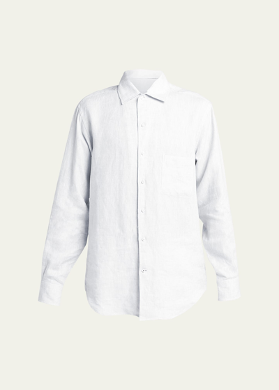 Shop Loro Piana Men's Andrew Long-sleeve Linen Shirt