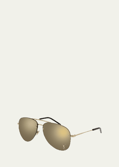 Shop Saint Laurent Classic 11 Monochromatic Aviator Sunglasses