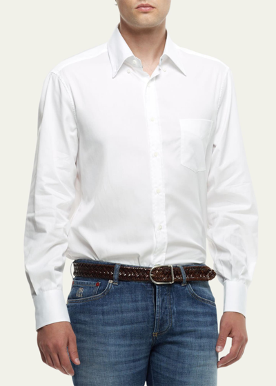 Shop Brunello Cucinelli Men's Basic Fit Solid Sport Shirt With Button-down Collar