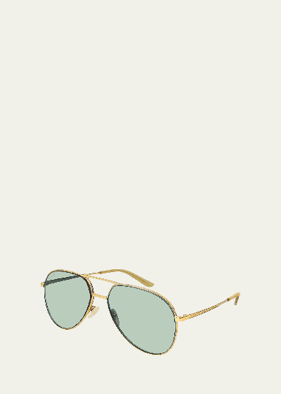 Shop Gucci Engraved Metal Aviator Sunglasses