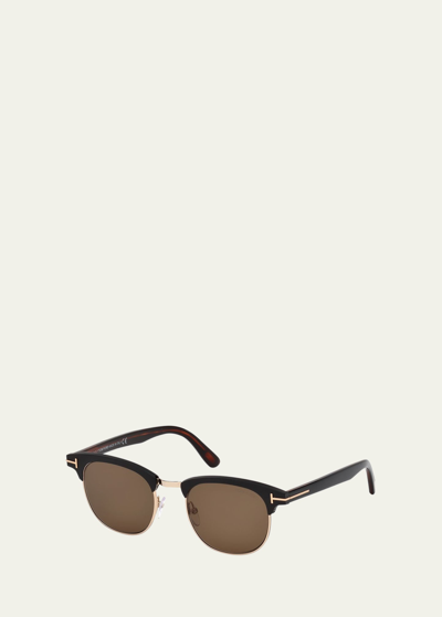 Shop Tom Ford Men's Half-rim Metal/acetate Sunglasses - Golden Hardware