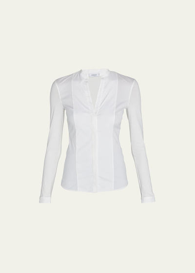 Shop Akris Punto Long-sleeve Cotton Jersey-back Blouse