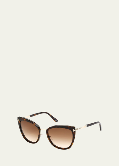 Shop Tom Ford Simona Cat-eye Metal & Acetate Sunglasses