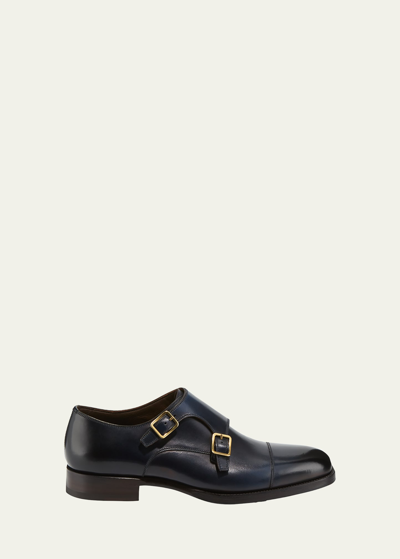 Shop Tom Ford Men's Burnished Double-monk Leather Loafers