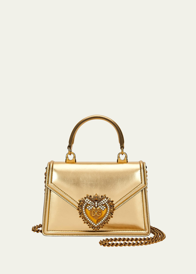 Shop Dolce & Gabbana Devotion Mini Metallic Leather Top-handle Bag