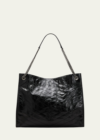 Shop Saint Laurent Niki Large Ysl Shopper Tote Bag In Crinkled Leather