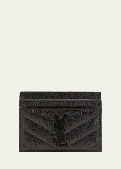 Shop Saint Laurent Ysl Monogram Card Case In Grained Leather
