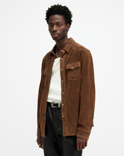 Shop Allsaints Montana Wax Finish Suede Shirt In Hickory Brown